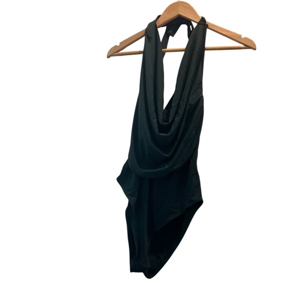 SHEIN Dark Green Halter Drape Bodysuit | Open Back | NWOT | Size Large